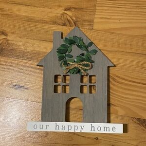 Wooden House Decor with Green Wreath